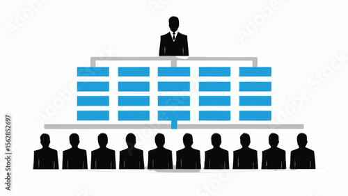 Illustration showing an organizational chart with a leader at the top and multiple levels of staff below