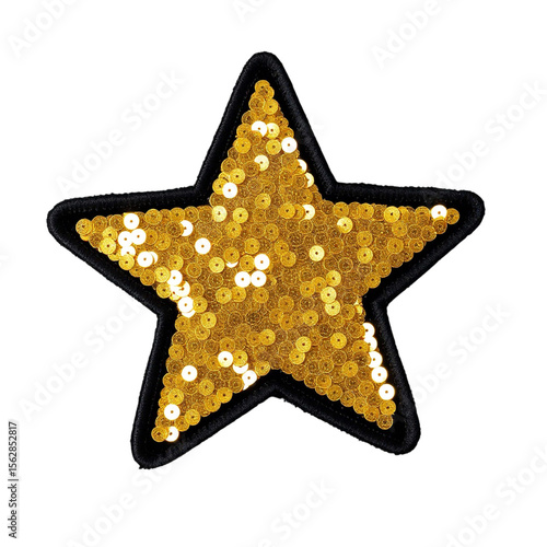 Golden Sequined Star Embroidered Patch Close up gold sequin