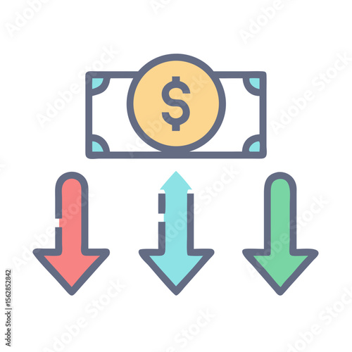 Money flow vector illustration showing growth and losses