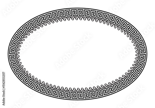 Oval frame in Ancient Greek style isolated on white background. Greek meander. Circular ornament. Patterns of Greece, ancient Rome. Vector Greek style. For textile, embroidery, porcelain, ceramics