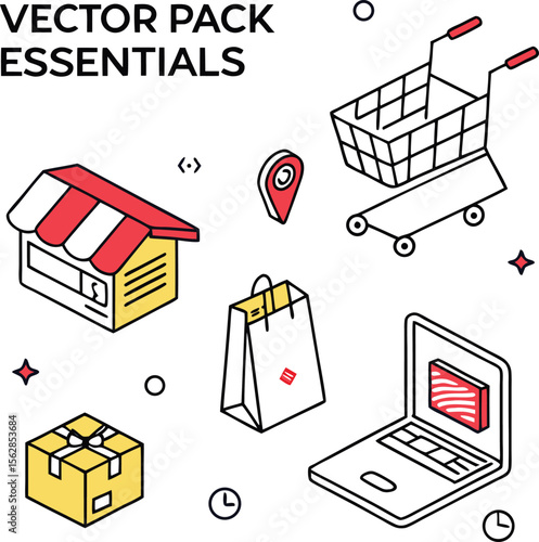 Online Shop Elements Kit Isometric Vector Pack Essentials