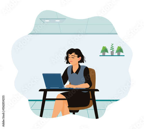 Businesswoman feels tired after busy work.