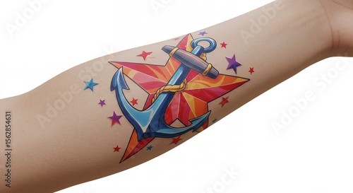 Colorful temporary arm tattoo design