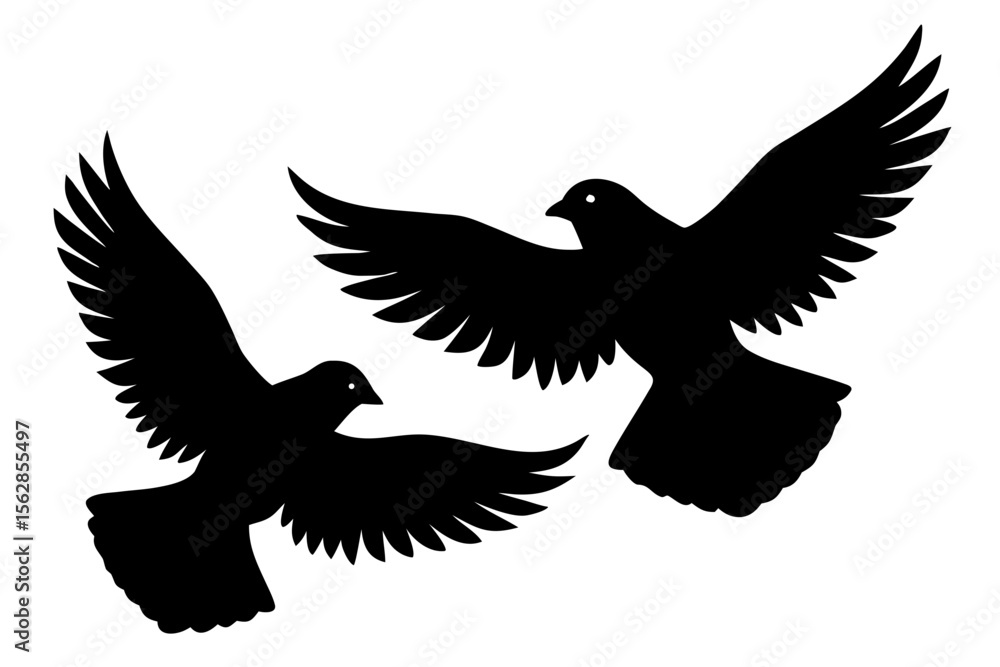 Fototapeta premium Silhouette Vector Art Illustration of Pair of Birds Flying Together
