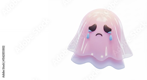 Sad cartoon ghost isolated on white background