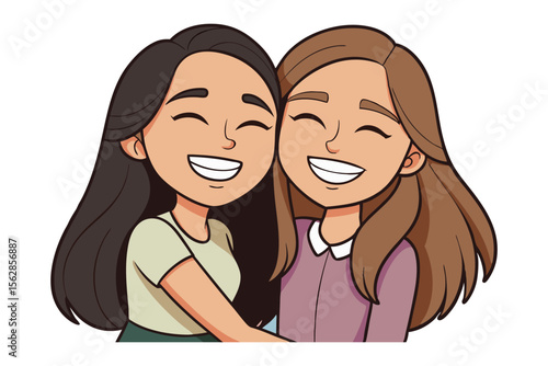 Kindred Spirits: A tender illustration capturing the bond between two women, radiating joy and warmth as they share a moment of pure friendship.