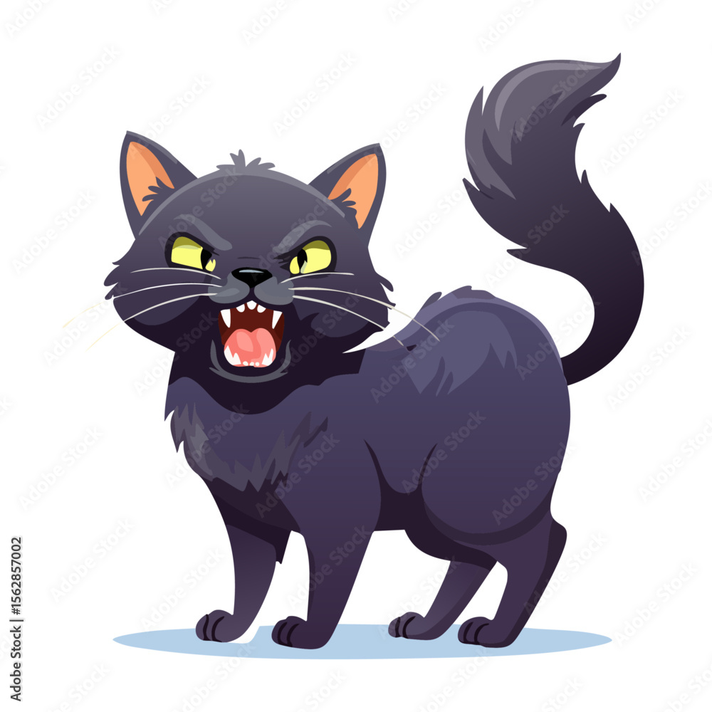 Angry Black Cat Cartoon Illustration Halloween Spooky Feline Angry Black Cat Cartoon Illustration Halloween Spooky Feline