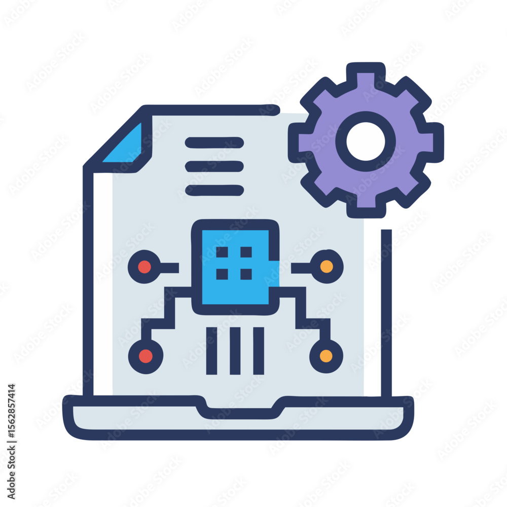 Technical Document with Cogwheel Icon on Black Background Technical Document with Cogwheel Icon on Black Background