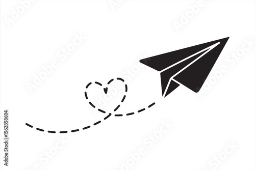Love paper plane icon with dashed heart trail, perfect for romantic designs