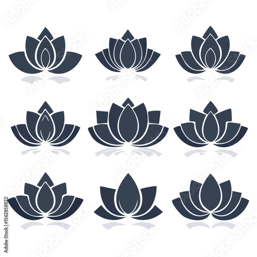 Elegant Lotus Flower Icons A Collection of Nine Unique Designs for Logos and Branding