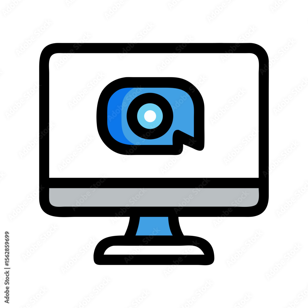 Minimalist computer monitor graphic with camera icon overlay design Minimalist computer monitor graphic with camera icon overlay design