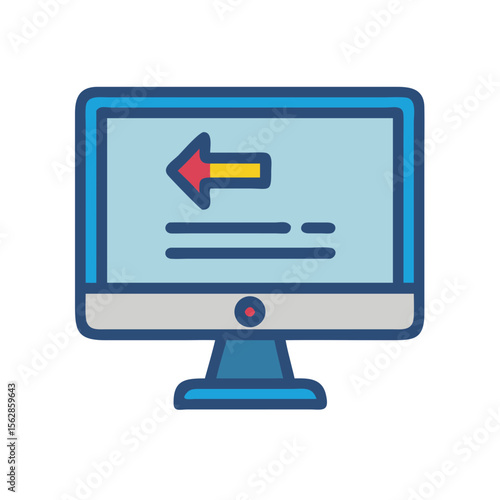 Blue computer screen with left arrow and text icon