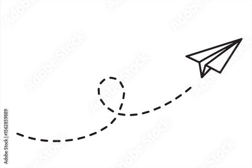 Simple paper plane vector flying along a heart path for romantic designs