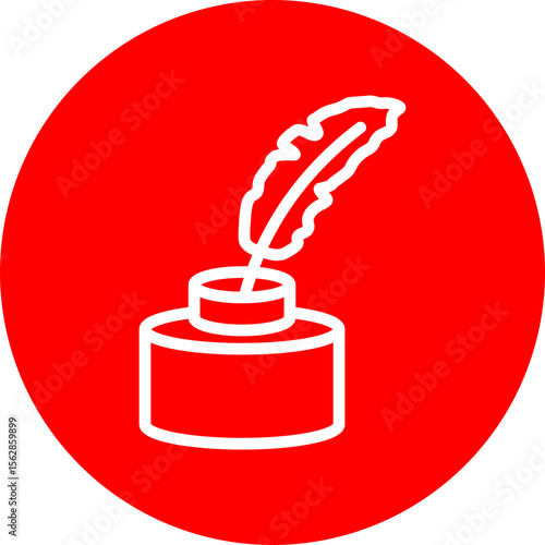 Quill and Ink Vector Line White Circle Red