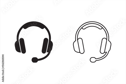 Simplified Black and White Icon of Headset with Microphone, Perfect for Audio Communication
