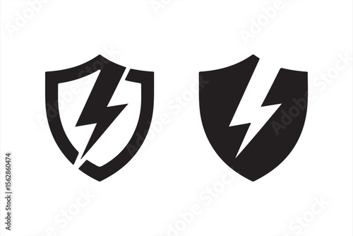 Two minimalist black and white shield icons featuring lightning bolts, great for security and electric themes. Free Download Two minimalist black and white shield icons featuring lightning bolts, great for security and electric themes. - GFXLoad