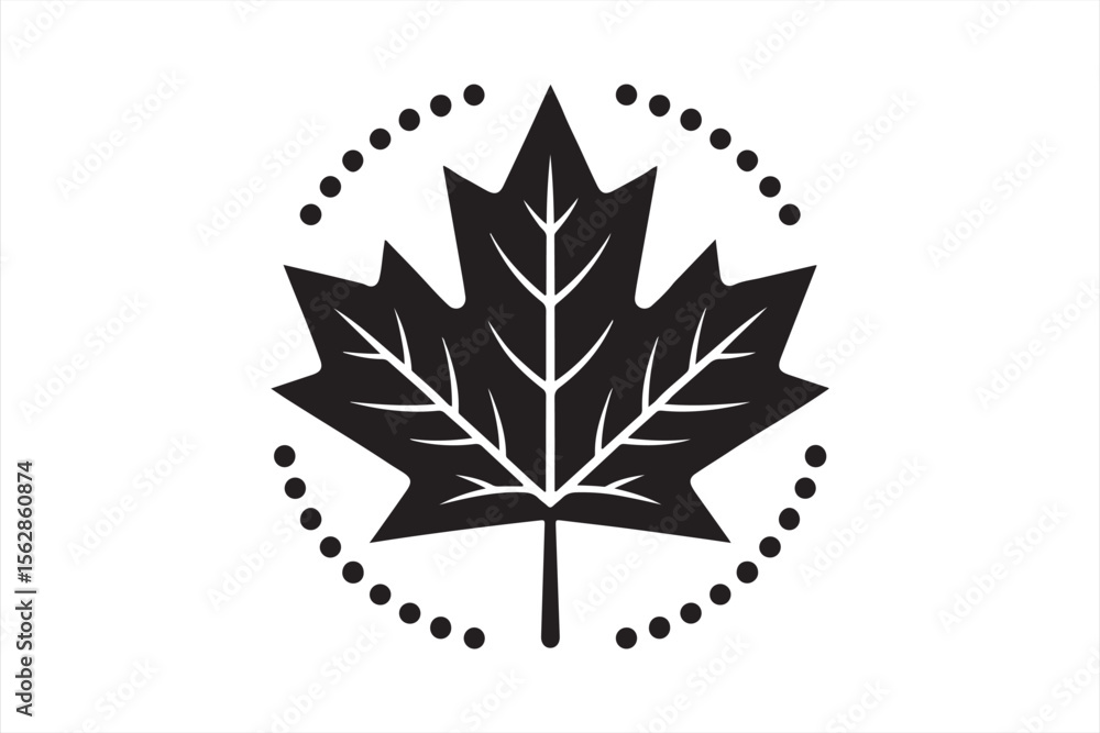 Fototapeta premium Stark Maple Leaf Emblem, Simple Line Art Icon