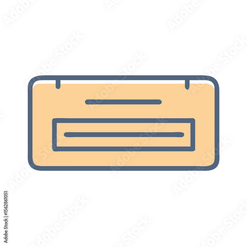 Illustrated beige drawer with dark blue outline isolated on black