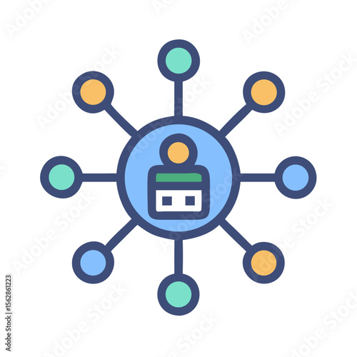 Connection hub illustration representing networking and social connections