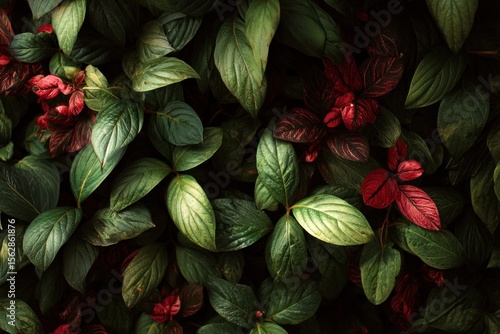 Lush green and red leaves