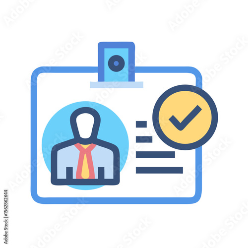 Identification card badge with checkmark, approved for access