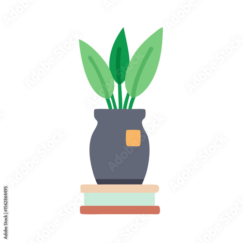 Plant in pot on books flat design illustration