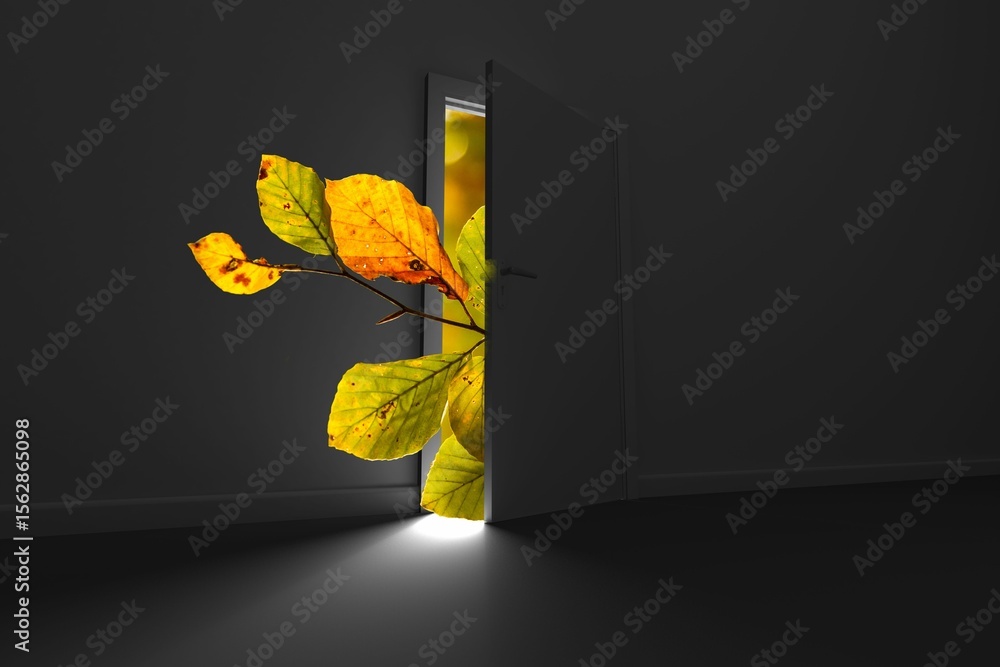 Naklejka premium Plant coming in from open door