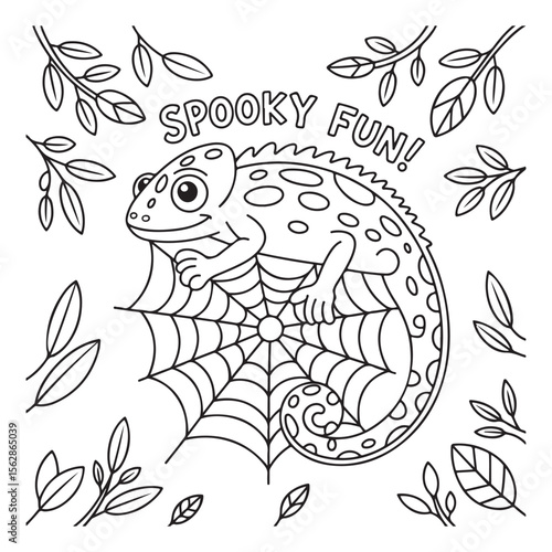 Wallpaper Mural Chameleon on web with spooky fun text coloring page art Torontodigital.ca