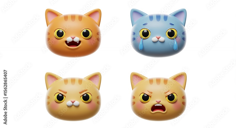 Cartoon cat faces with different emotions Cartoon cat faces with different emotions