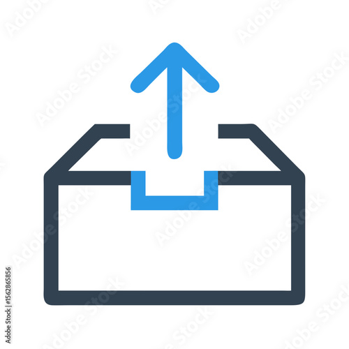 Blue outbound upload icon against a black background design