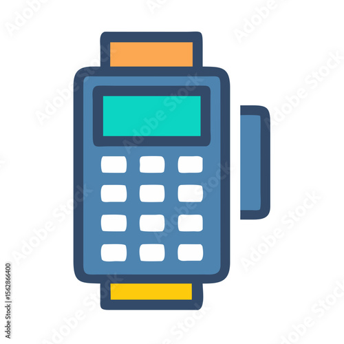 Stylized blue and orange point of sale machine icon