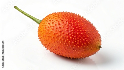 Single Gac Fruit Isolated on White Background Showing Spiky Exterior