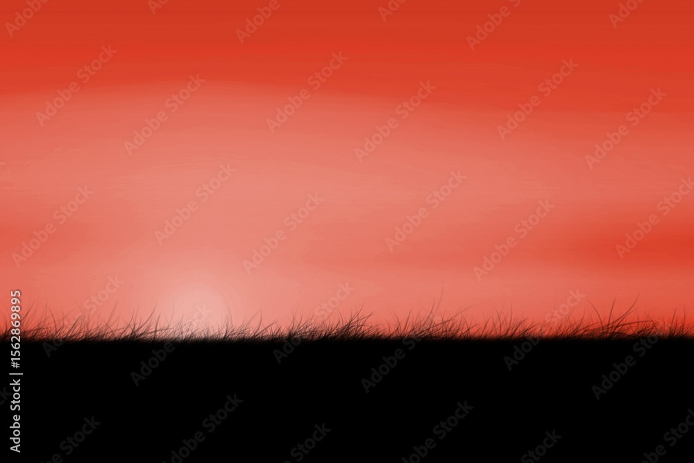 Obraz premium Digitally generated Red sky over grass