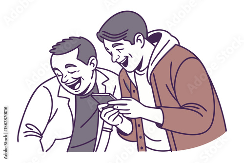 Sharing a Laugh: Two individuals engrossed in a mobile phone, erupting in laughter. A relatable depiction of modern connection and joyful moments.
