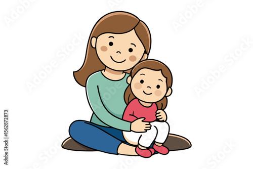 Mother's Embrace: a tender moment of maternal love as a mother embraces her daughter, a simple yet heartwarming depiction of family bond.