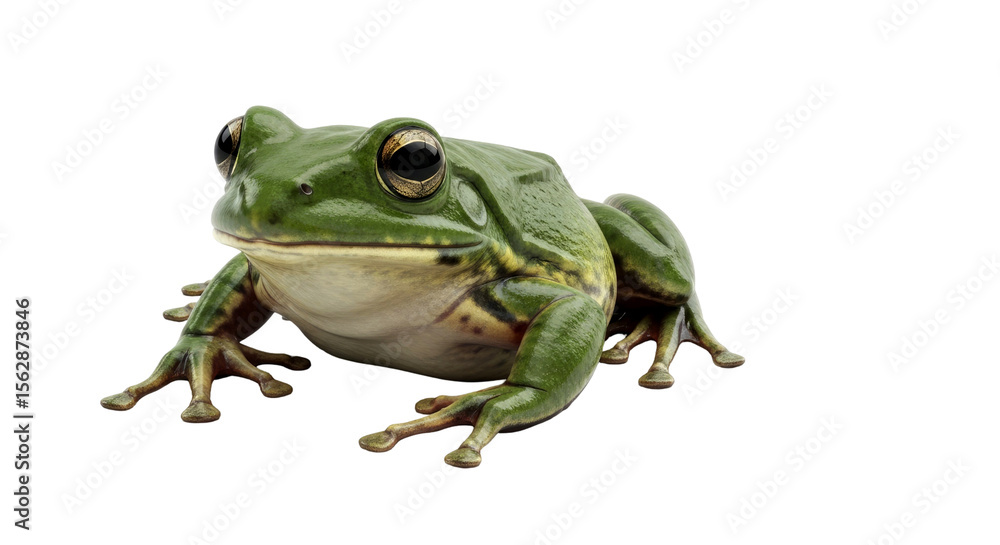 Obraz premium Closeup of a vibrant green frog, isolated on black background. A captivating image of nature's beauty.