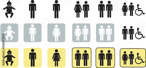 Restroom gender sign collection vector illustration for various bathroom needs