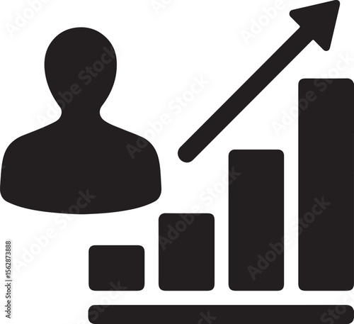 Silhouette vector of business chart with steps icon representing growth, progress, planning, and success strategy.