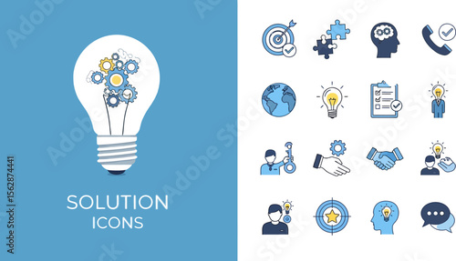 Solution icons and creative ideas for business innovation and strategy