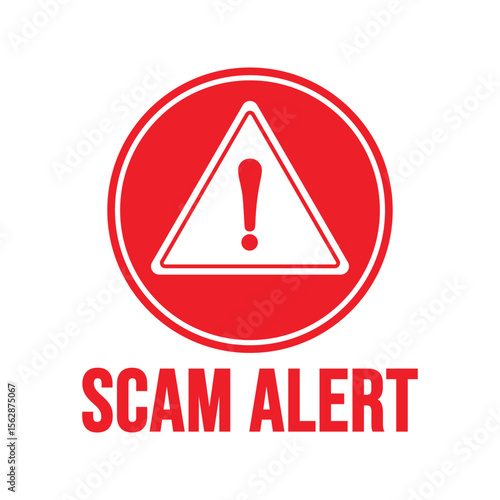 Red Scam Alert Icon Vector – Triangle Exclamation Sign for Fraud and Security Warnings
