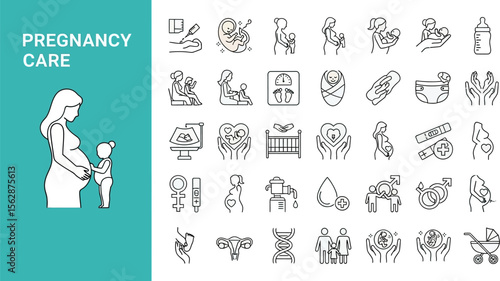 Pregnancy and maternity care icons vector set for medical design and websites