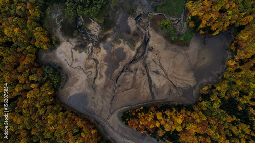 Aerial View of a Dried Forest Lake