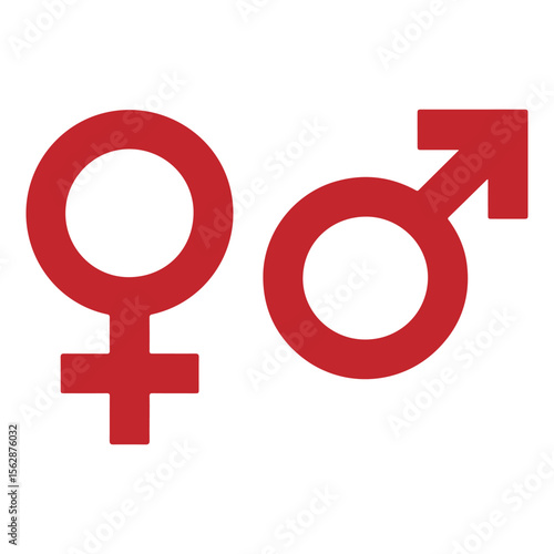 Red Gender Symbols Female and Male on White Background