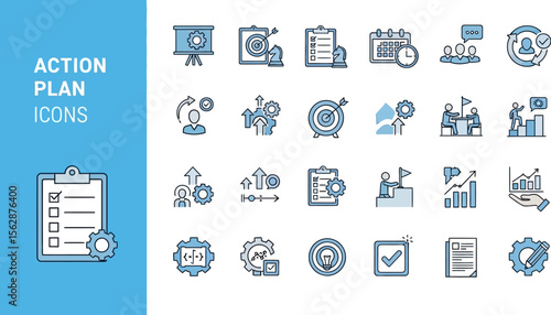 Action plan icons vector illustration for business strategy and planning