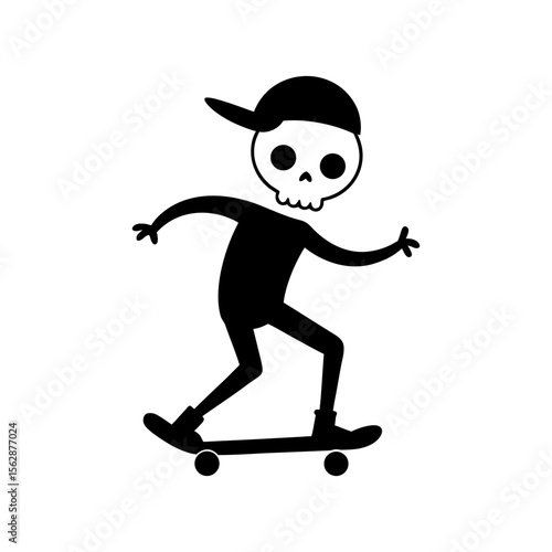 Cartoon skeleton boy skateboarding in motion with clean urban vector illustration