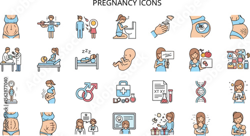 Pregnancy icons vector set for medical design and healthcare related projects