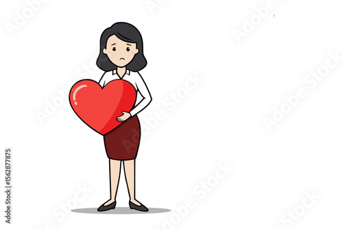 Love and Compassion: An illustration of a woman embracing a red heart, symbolizing the emotions of love and caring.