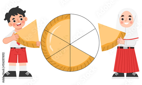Illustration of boy and girl learning fractions