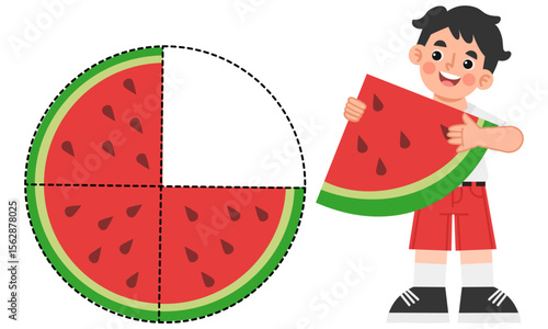 Illustration of little boy learning fractions