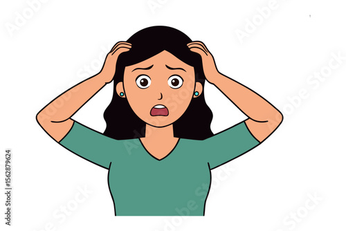 Anxious Woman: Illustration of a woman who is filled with worry, captured in a moment of extreme distress, grasping her head. The image embodies feelings of stress and psychological pressure